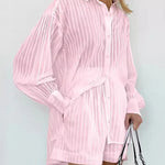 Cotton Long Sleeve Shirt and Striped Short Set – product detail view 4