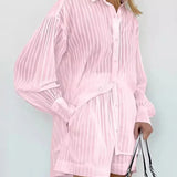 Cotton Long Sleeve Shirt and Striped Short Set – product detail view 4