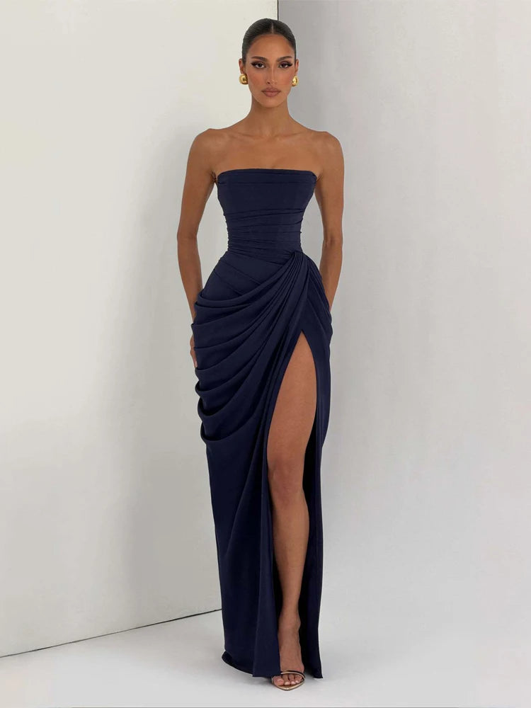 Mabel Elegant Pleated Halter Maxi Dress – product detail view 6