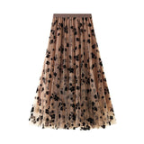 Floral Mesh Pleated Midi Skirt