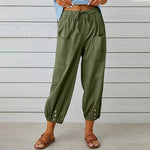 Cotton Linen Wide Leg Trousers with Elastic Waist – product detail view 5