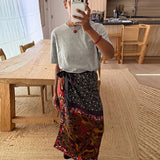 Muse Abstract Floral Satin Wrap Midi Skirt
