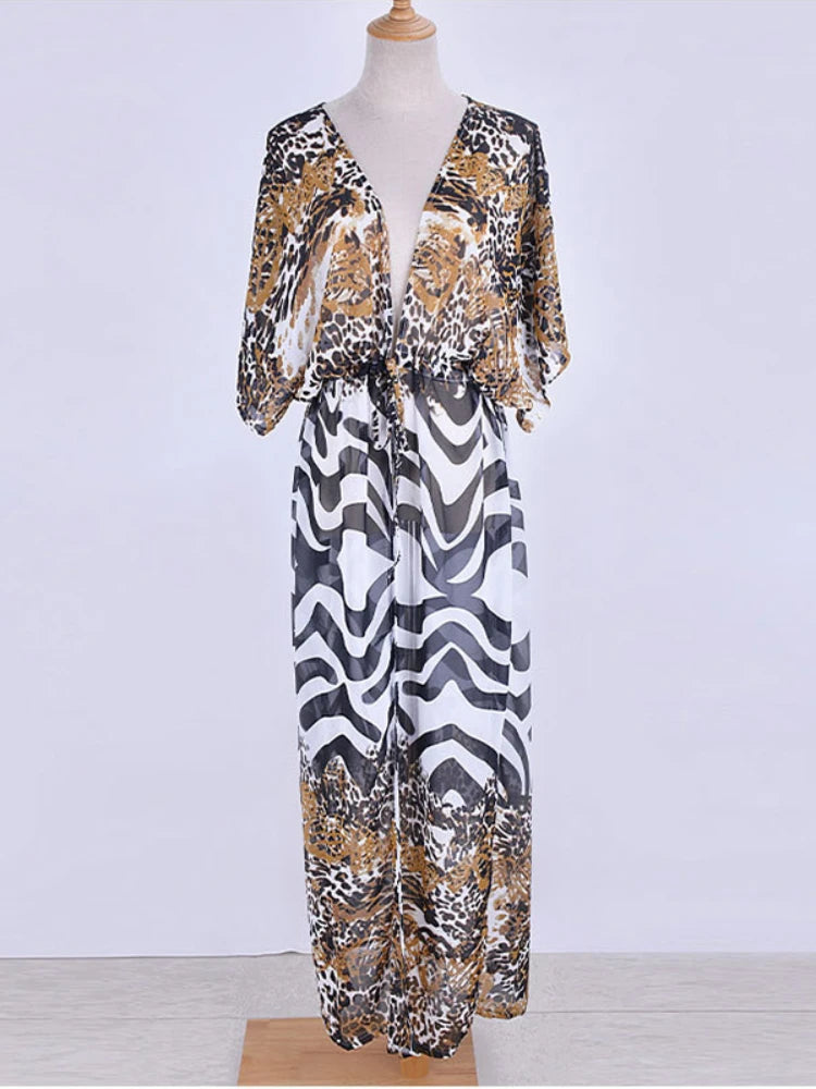 Josie Lightweight Leopard-Print Chiffon Beach Kimono – product detail view 4