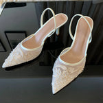 Elegant Floral Embroidered Mesh Slingback Heels – alternate product view