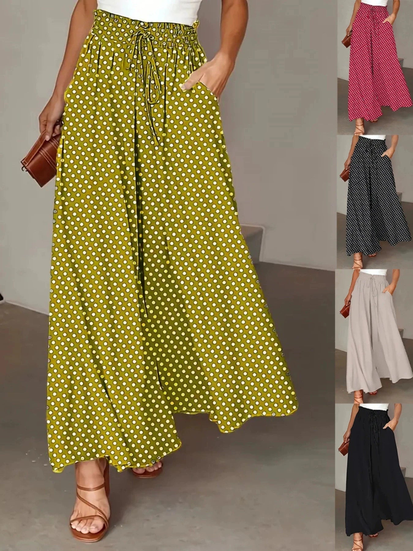 Polka Dot Wide Leg Trousers with Elastic Waist – product detail view 2