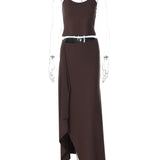 Lace Up Halter Crop Top and Ruched Maxi Skirt Set – product detail view 5