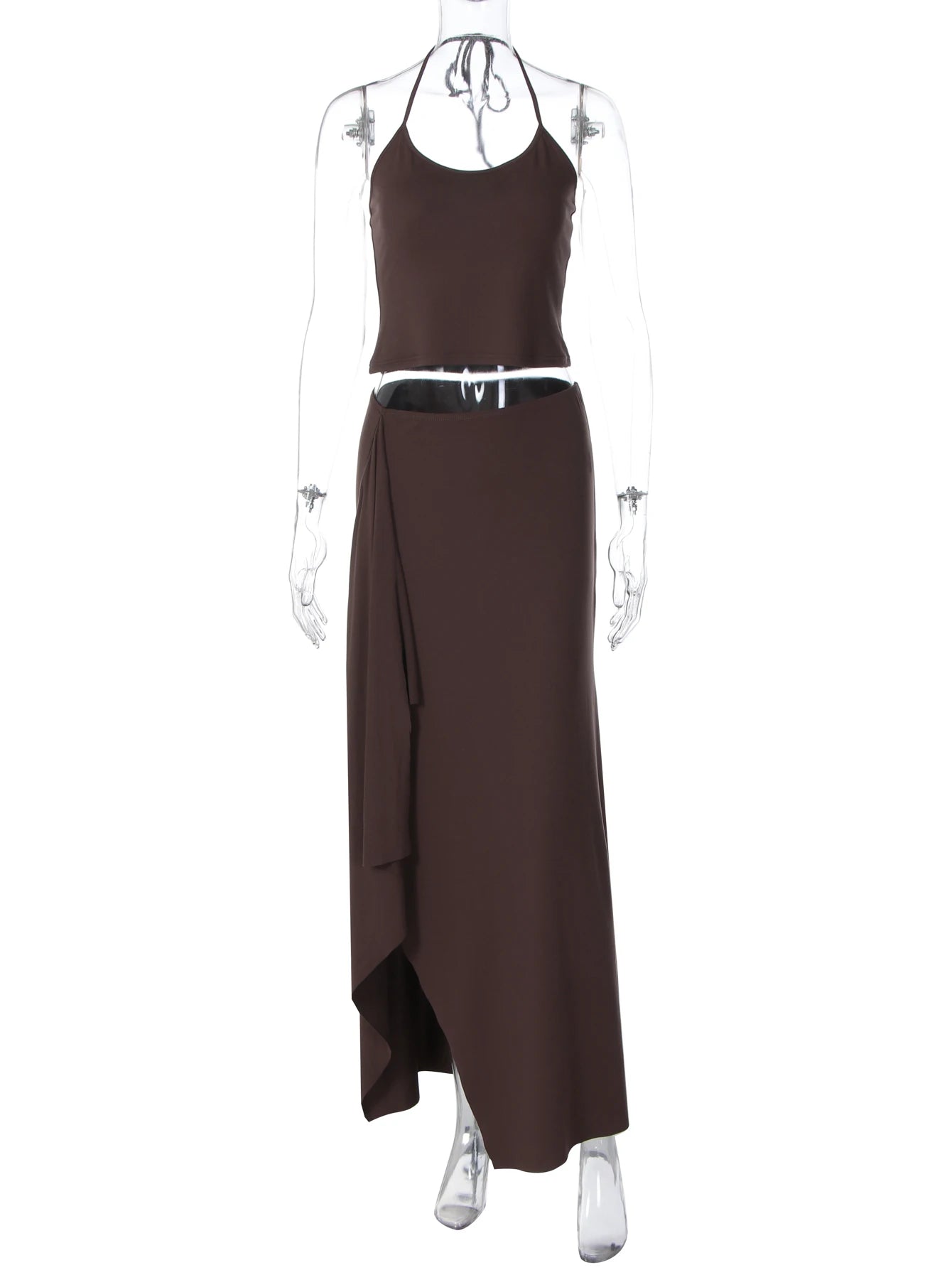 Lace Up Halter Crop Top and Ruched Maxi Skirt Set – product detail view 5
