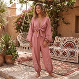 Posie Contemporary Embroidered Tie-Front Trouser Set – primary product view