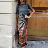 Muse Abstract Floral Satin Wrap Midi Skirt