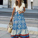 Boho Printed Swing Midi Skirt