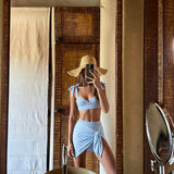 Coral Printed Halter Bikini and Mesh Skirt Set