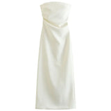 White Midi Dress with Ruffled Off Shoulder Neckline