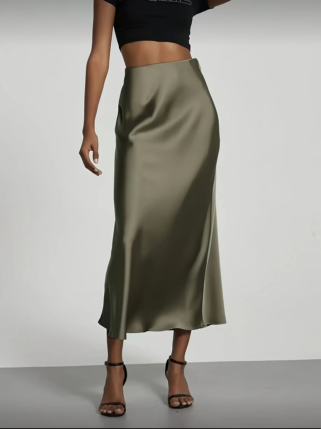 Satin Midi Skirt with Straight Cut – product detail view 5