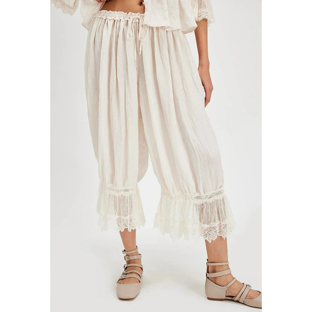 Floral Lace Lantern Trousers with Drawstring Waist – alternate product view