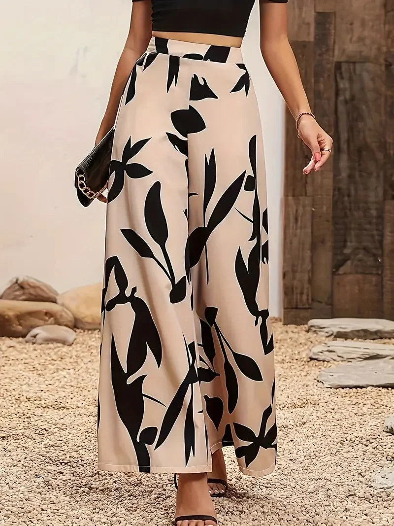 Printed Wide Leg Trousers with Relaxed Fit – alternate product view