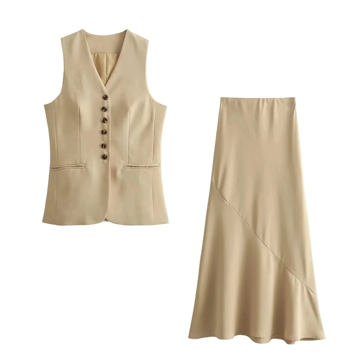 Olive Elegant Sleeveless Button-Front Skirt Set – product detail view 6