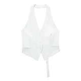 Céline Open-Back V-Neck Cropped Vest