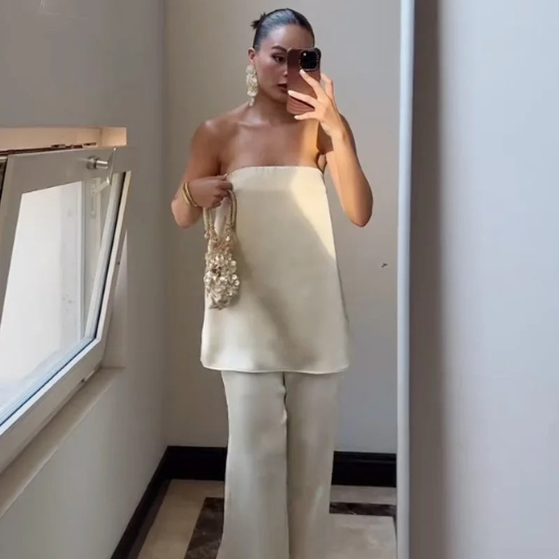 Satin Bustier and Wide Leg Trouser Set – product detail view 4