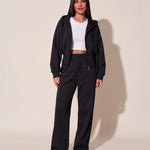 Zip Hoodie and Wide Leg Trouser Set in Black – studio colour view