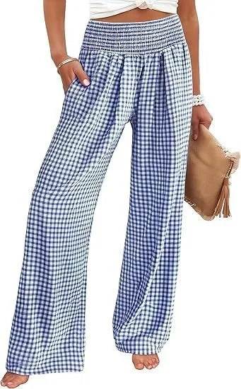 Gingham Wide Leg Trousers in Cotton – product detail view 1