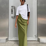 Satin Trumpet Maxi Skirt with High Waist – product detail view 3