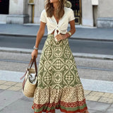 Boho Printed Swing Midi Skirt