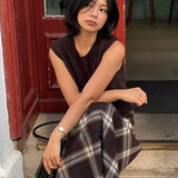 Checked Pleated Midi Skirt