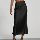 Satin Midi Skirt with Straight Cut – alternate product view