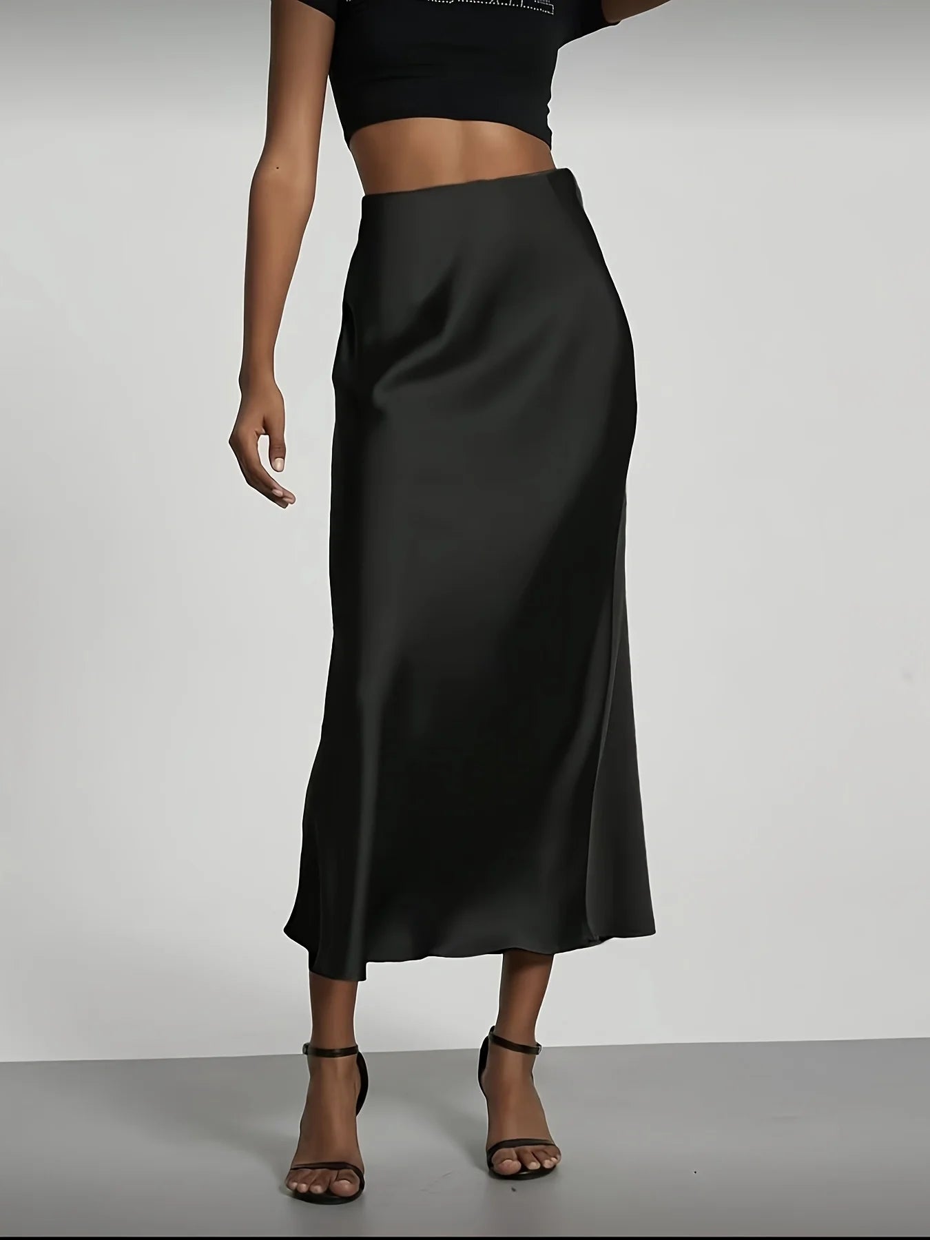 Satin Midi Skirt with Straight Cut – alternate product view