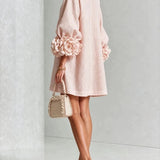 Linen Mini Dress with Puff Sleeves