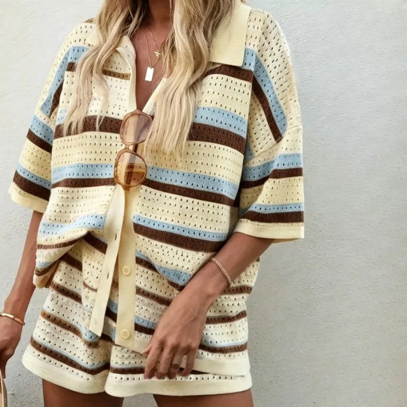 Willa Relaxed Striped Knit Shorts Set – product detail view 5