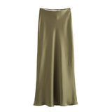 Satin Bias Cut Midi Skirt with High Waist – product detail view 7