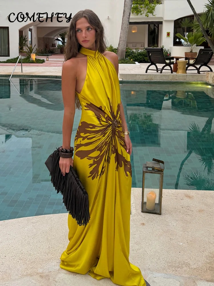 Stella Elegant Pleated Halter Maxi Dress – primary product view