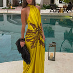 Stella Elegant Pleated Halter Maxi Dress – primary product view