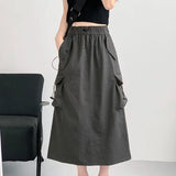 Grey A-Line Midi Skirt
