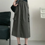 Grey A-Line Midi Skirt