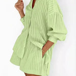 Cotton Long Sleeve Shirt and Striped Short Set – product detail view 2