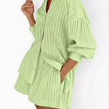 Cotton Long Sleeve Shirt and Striped Short Set – product detail view 2