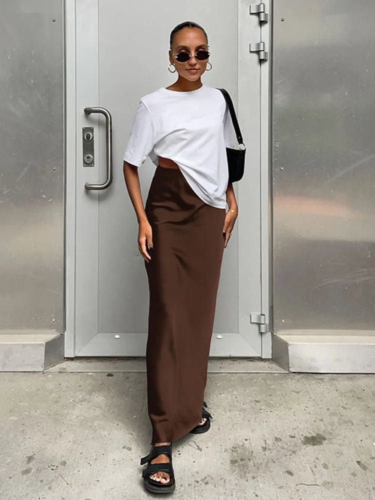 Satin Trumpet Maxi Skirt with High Waist – alternate product view