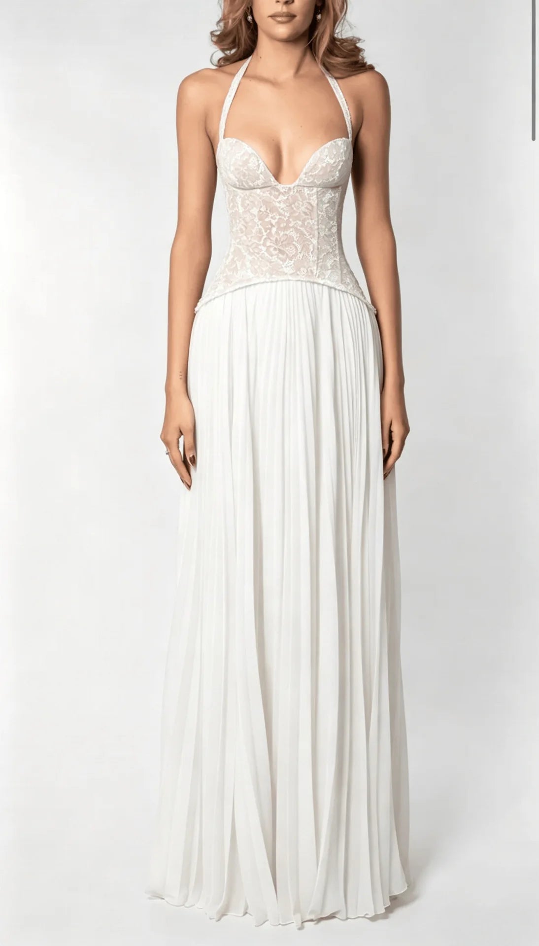 Ottilie Elegant Pleated Halter Maxi Dress – product detail view 8