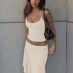 Lace Up Halter Crop Top and Ruched Maxi Skirt Set – product detail view 8