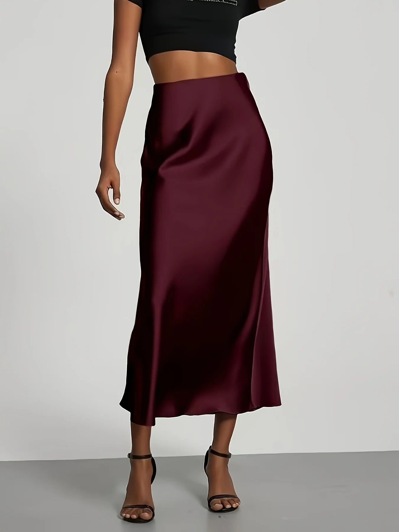 Satin Midi Skirt with Straight Cut – product detail view 1