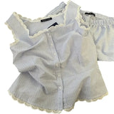 Bluebell Striped Lace-Trim Pyjama Short Set