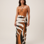Textured Bandeau One Piece Swimsuit With Printed Sarong Skirt — studio front