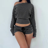 Amelie Elegant Striped Off-Shoulder Shorts Set – alternate product view