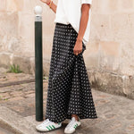 Polka Dot Satin Maxi Skirt with A Line Flare – alternate product view