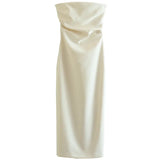 White Midi Dress with Ruffled Off Shoulder Neckline