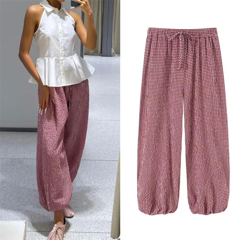 Checked Lantern Trousers with Drawstring Waist – product detail view 2