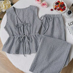 Striped V Neck Blouse and Wide Leg Trouser Set – product detail view 2