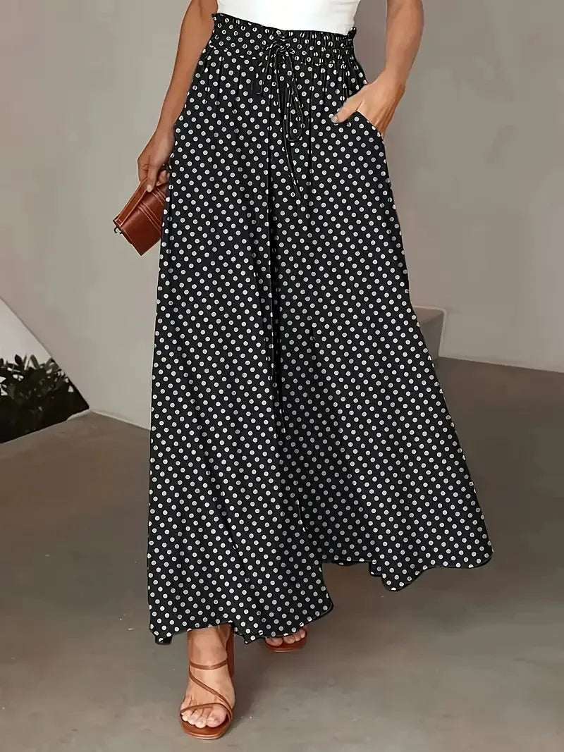 Polka Dot Wide Leg Trousers with Elastic Waist – product detail view 10